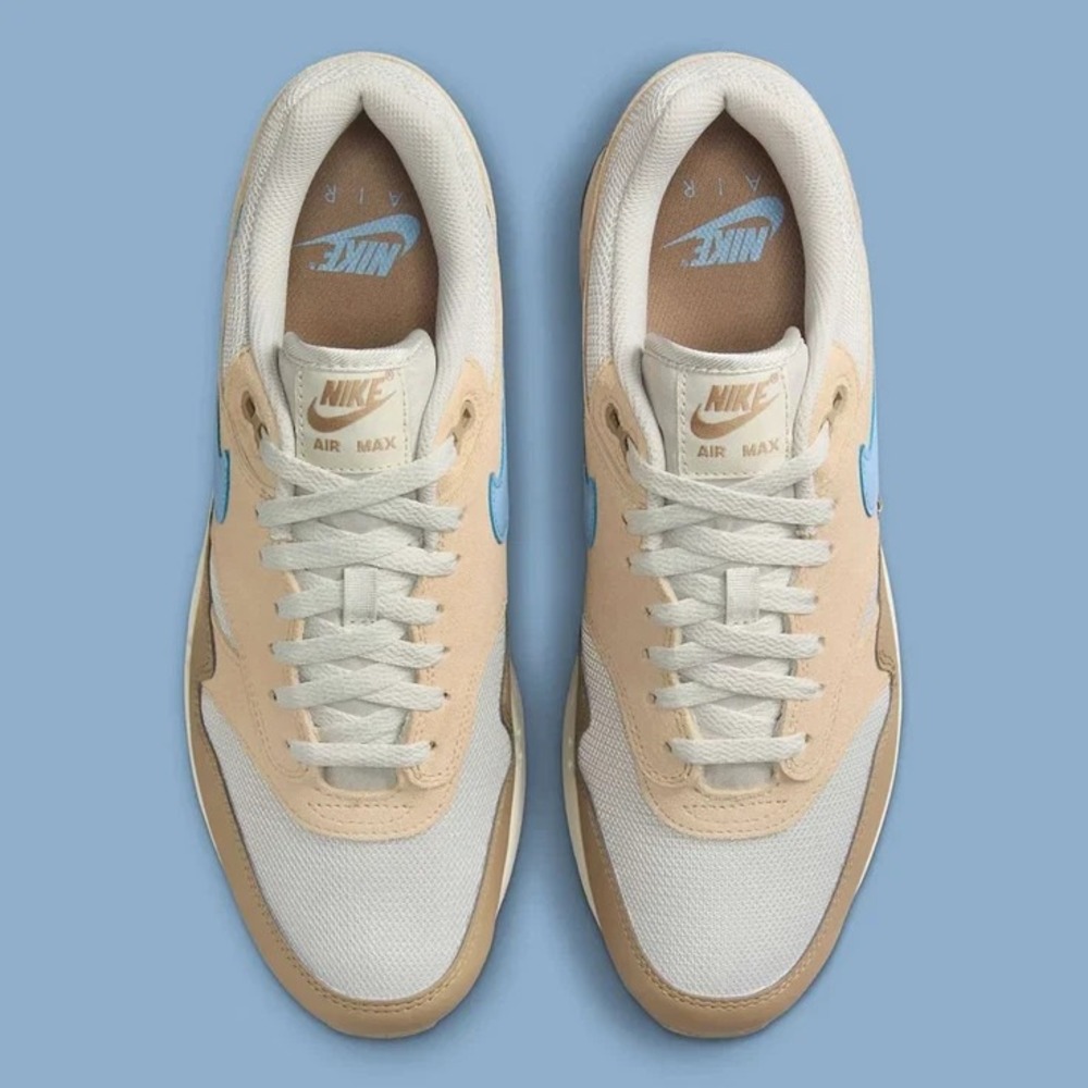 Mens Size 10 - Nike Air Max 1 Essential Light Bone Psychic Blue Running Shoes - Picture 4 of 8